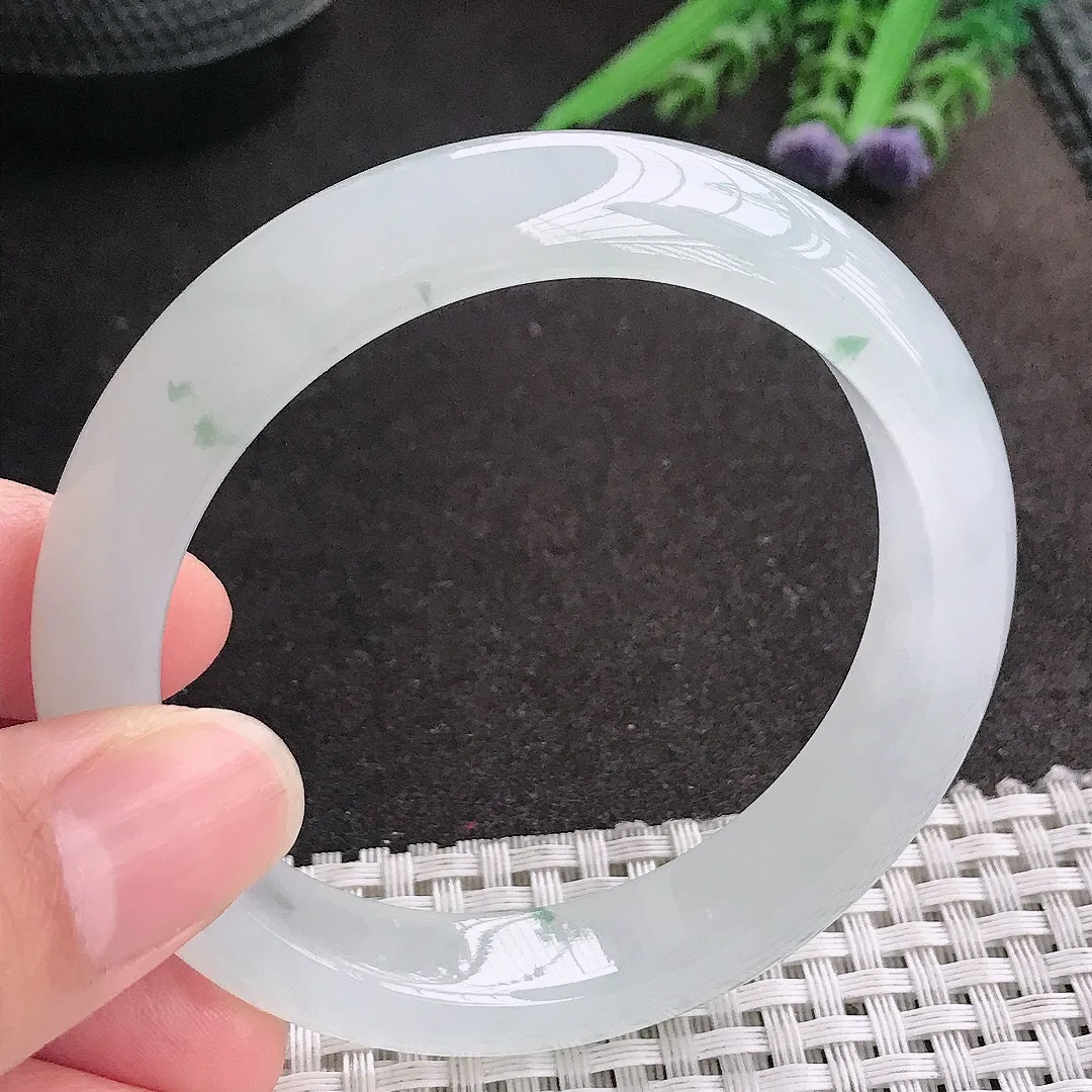 天然A货翡翠55/12.2/8.4老坑冰胶果冻冰飘花手镯宽边玉镯