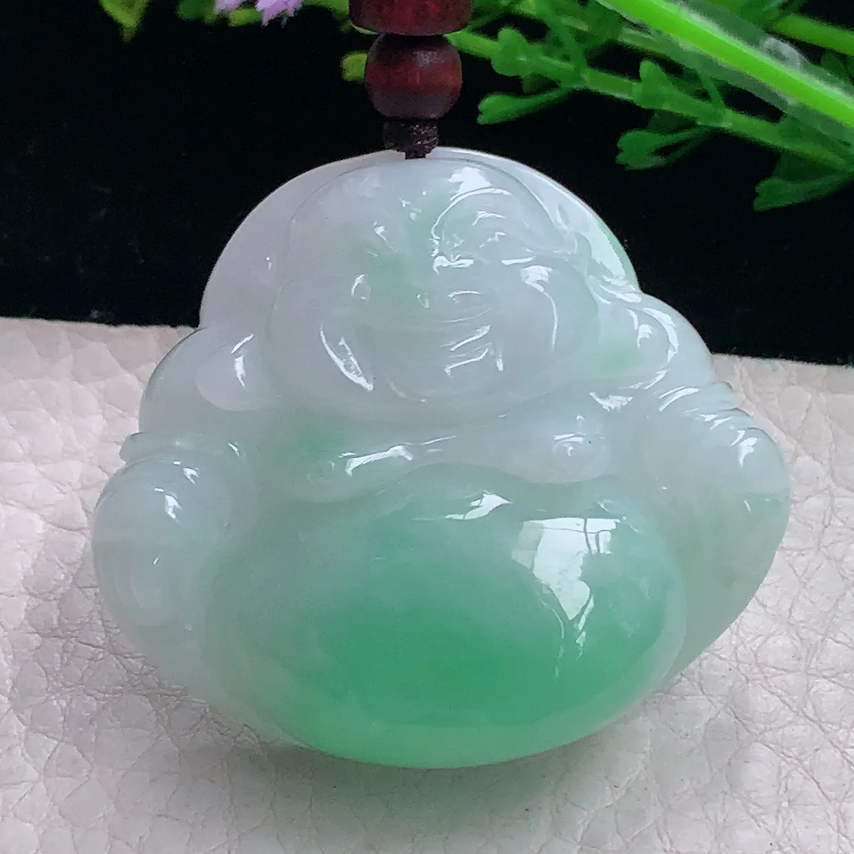 zen自然光40*44.5*12.6缅甸翡翠a货饱满清新佛公 弥勒佛玉吊坠 玉挂件