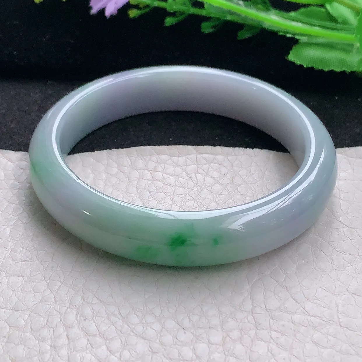 xx自然光56.5*12.3*7.5平安镯 翡翠a货玉手镯春带彩宽边珠宝玉手环