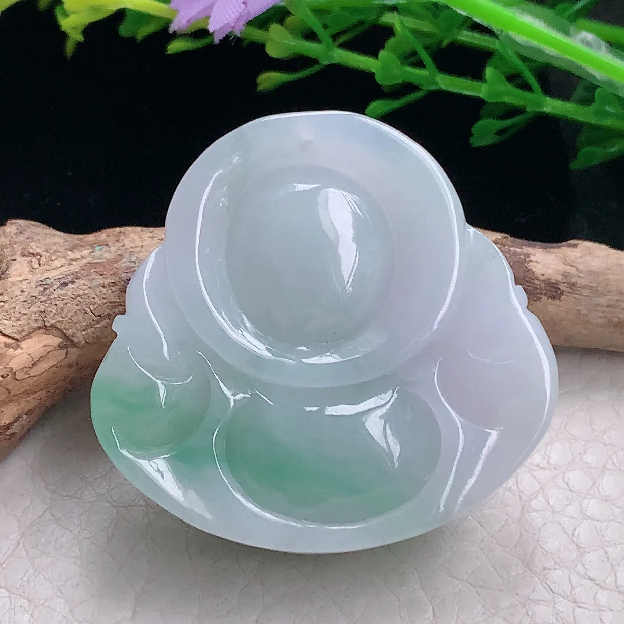 zen自然光38*39.8*12.3缅甸翡翠a货饱满飘花佛公 弥勒佛玉吊坠 玉挂件