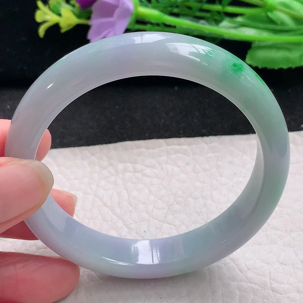 xx自然光56.5*12.3*7.5平安镯 翡翠a货玉手镯春带彩宽边珠宝玉手环