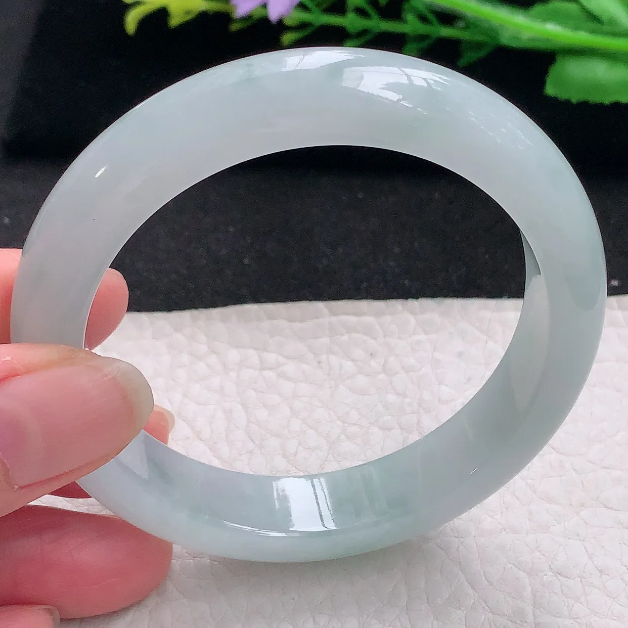 nr自然光56.5*12.5*8.8平安镯 翡翠a货玉手镯冰胶清新宽边珠宝玉手环