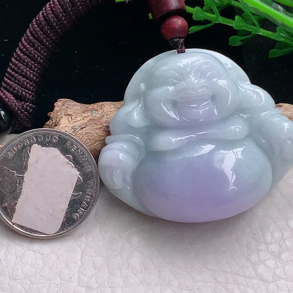 zen自然光40.8*46.5*14.2缅甸翡翠a货饱满紫罗兰佛公 弥勒佛玉吊坠 玉挂件