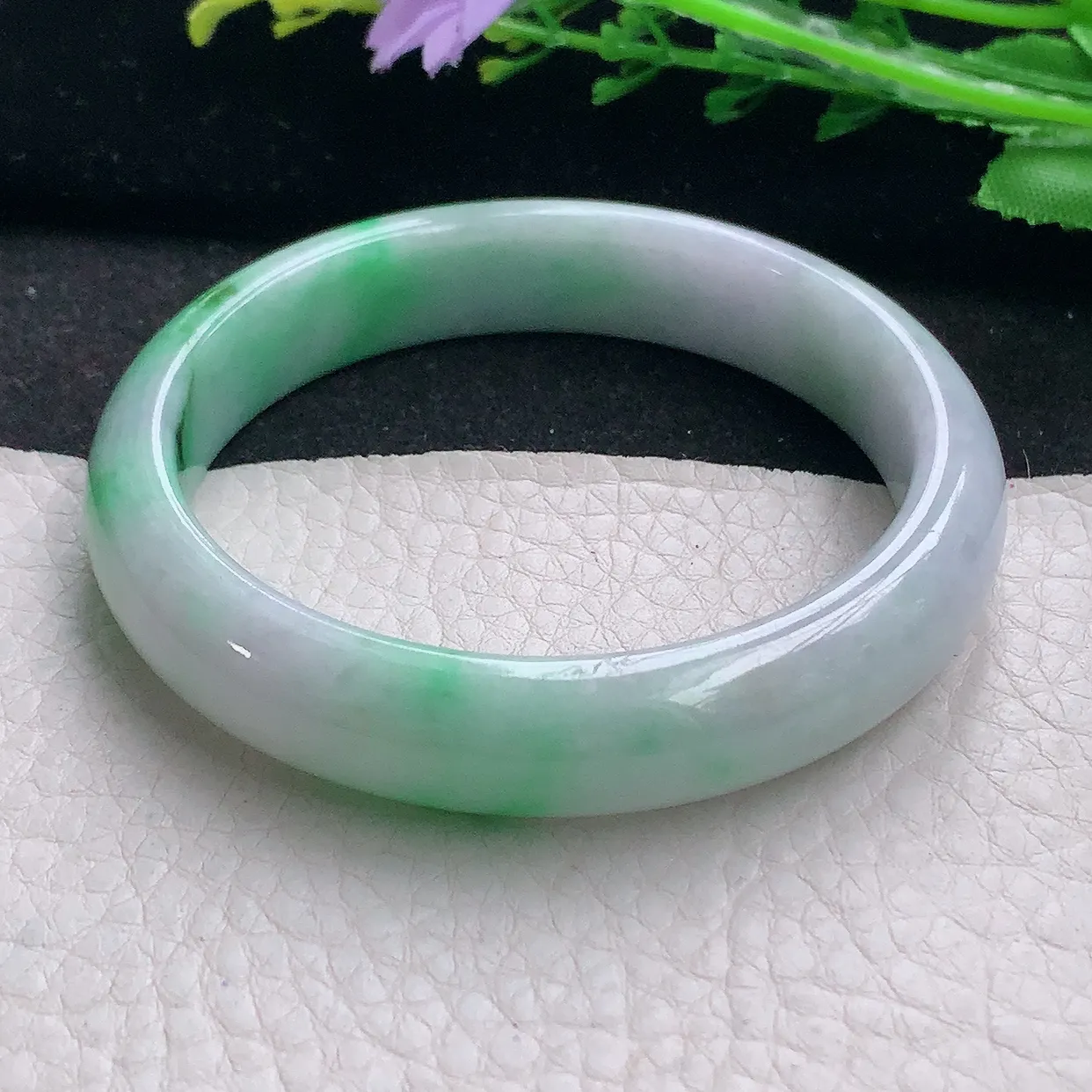 xx自然光56.5*12.5*7.5平安镯 翡翠a货玉手镯辣绿宽边珠宝玉手环