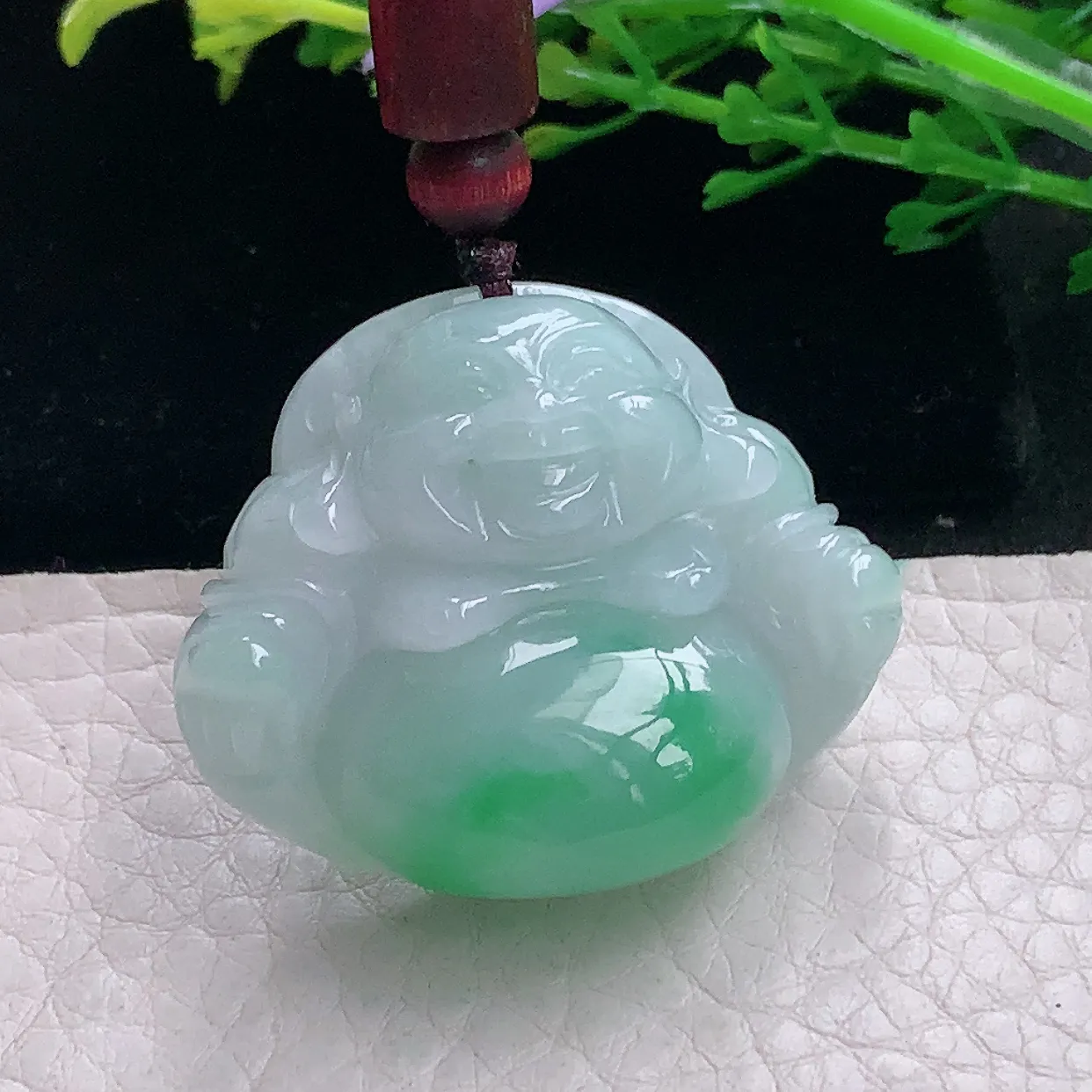 zen自然光30.8*37.5*12.3缅甸翡翠a货饱满飘绿佛公 弥勒佛玉吊坠 玉挂件