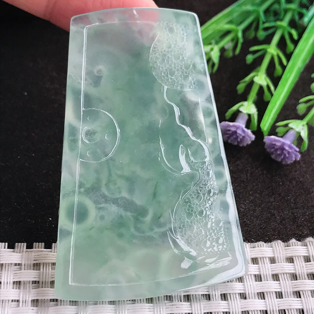 天然A货翡翠62.3/42.5/6老坑冰种果冻胶冰晴绿霸气龙牌吊坠翡翠挂件