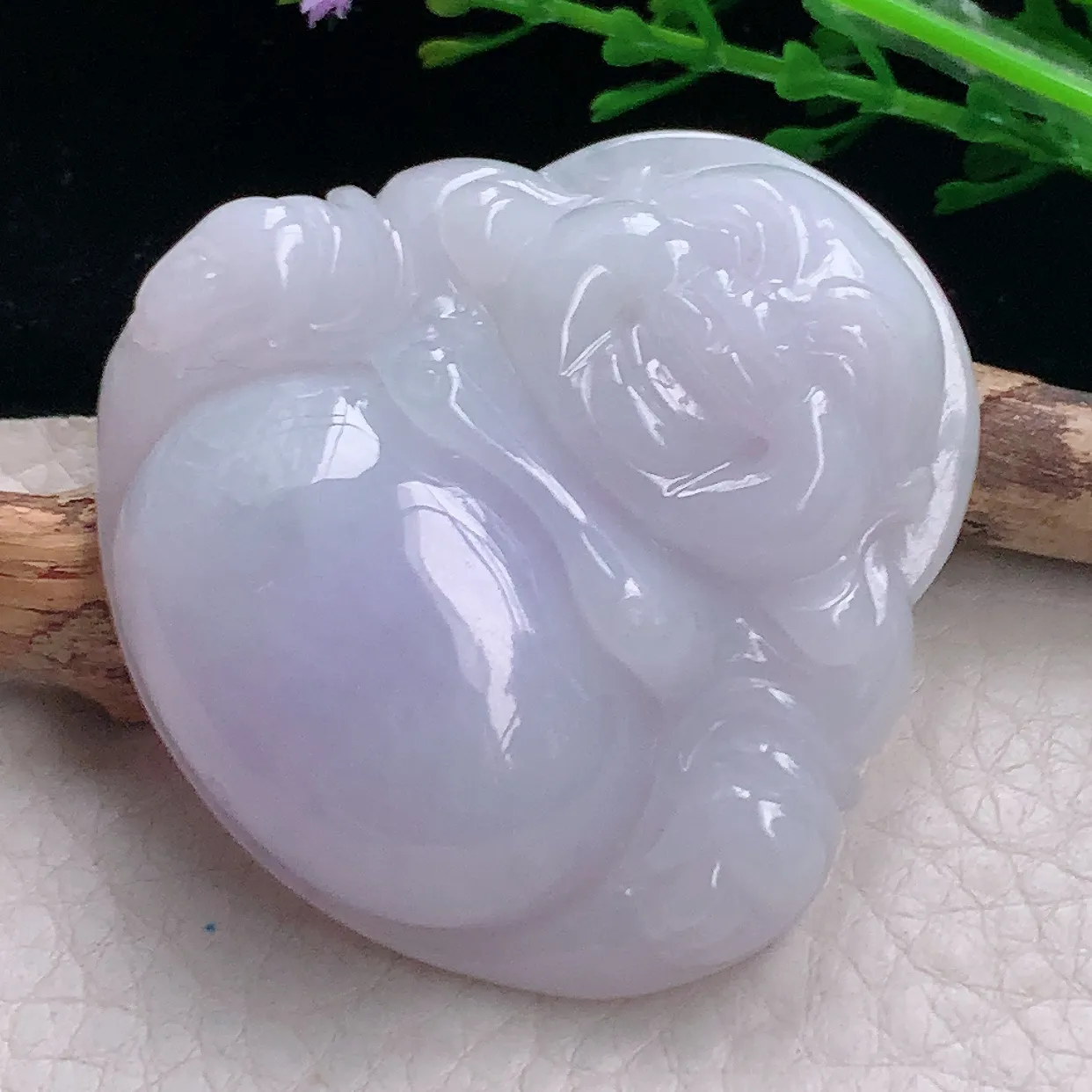 zen自然光48.5*48.6*12.5缅甸翡翠a货饱满紫罗兰大佛公 弥勒佛玉吊坠 毛衣坠