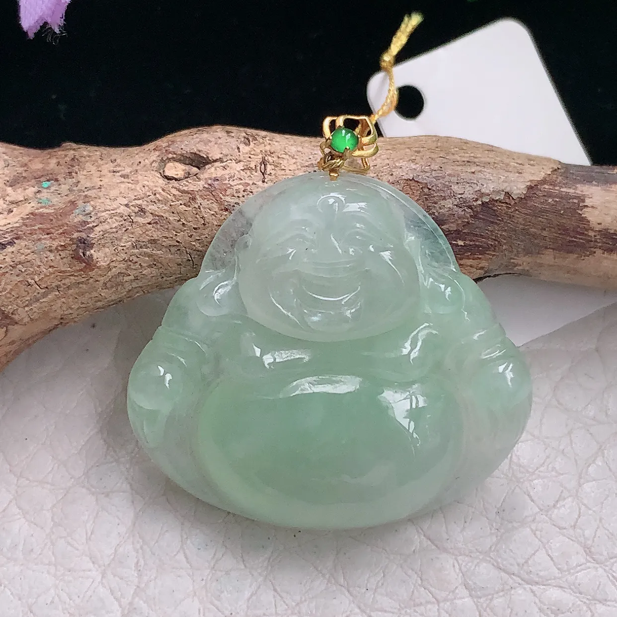 ws自然光24*28.3*6.8mm天然缅甸翡翠冰甜绿佛公 开心佛玉吊坠 玉挂件
