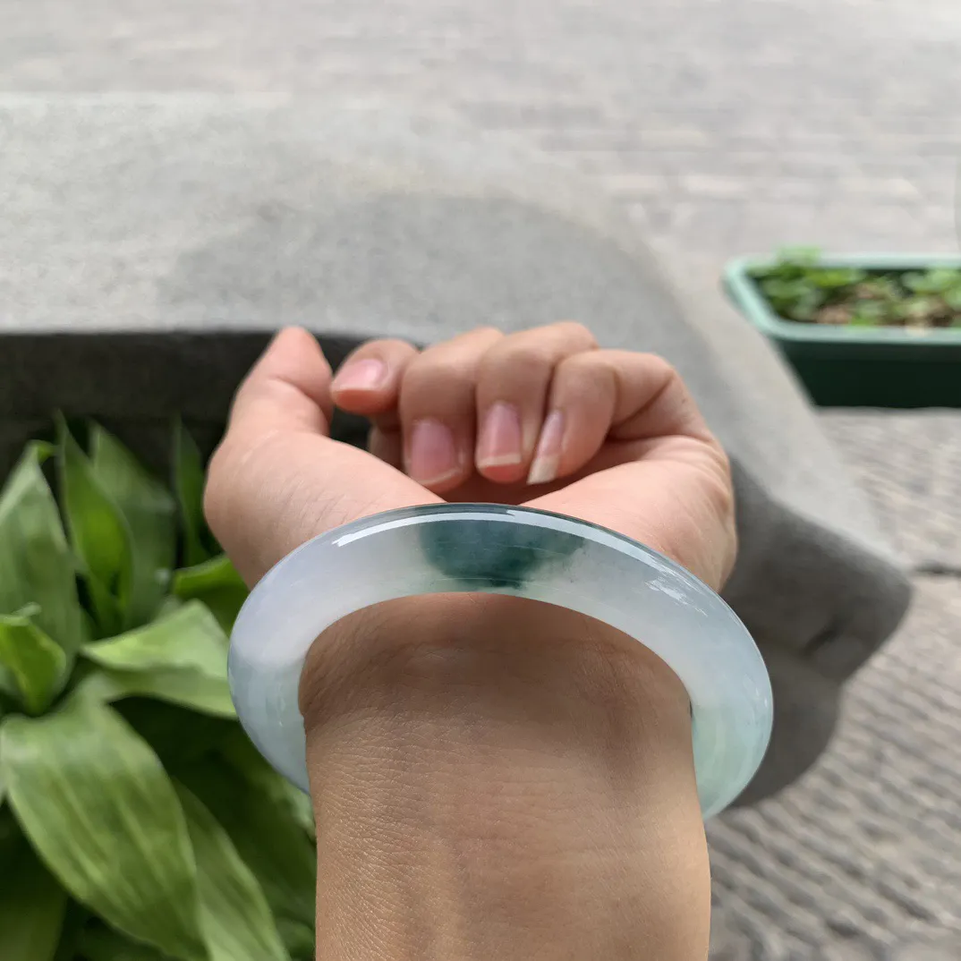 圈口55.5-10.5 【高冰飘花圆条手镯】圆条55 56可戴