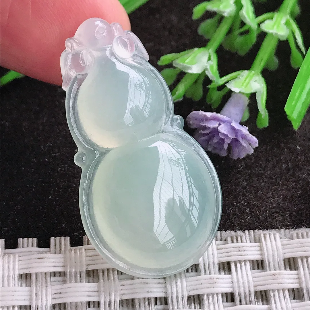 天然A货翡翠33/18.2/6.1老坑冰种起胶冰晴葫芦吊坠翡翠挂件