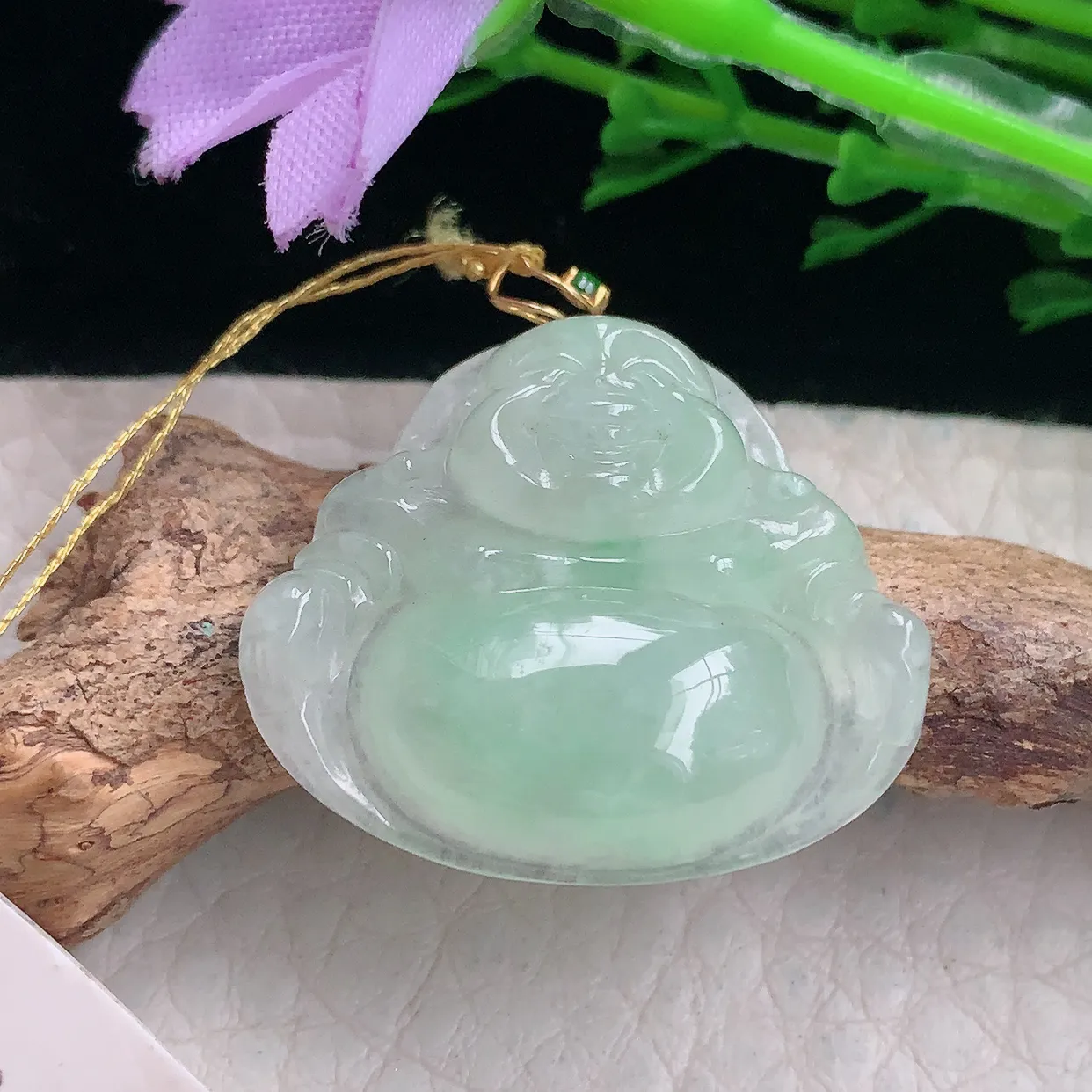 ws自然光26.3*29.5*6天然缅甸翡翠冰甜绿佛公 开心佛玉吊坠 玉挂件