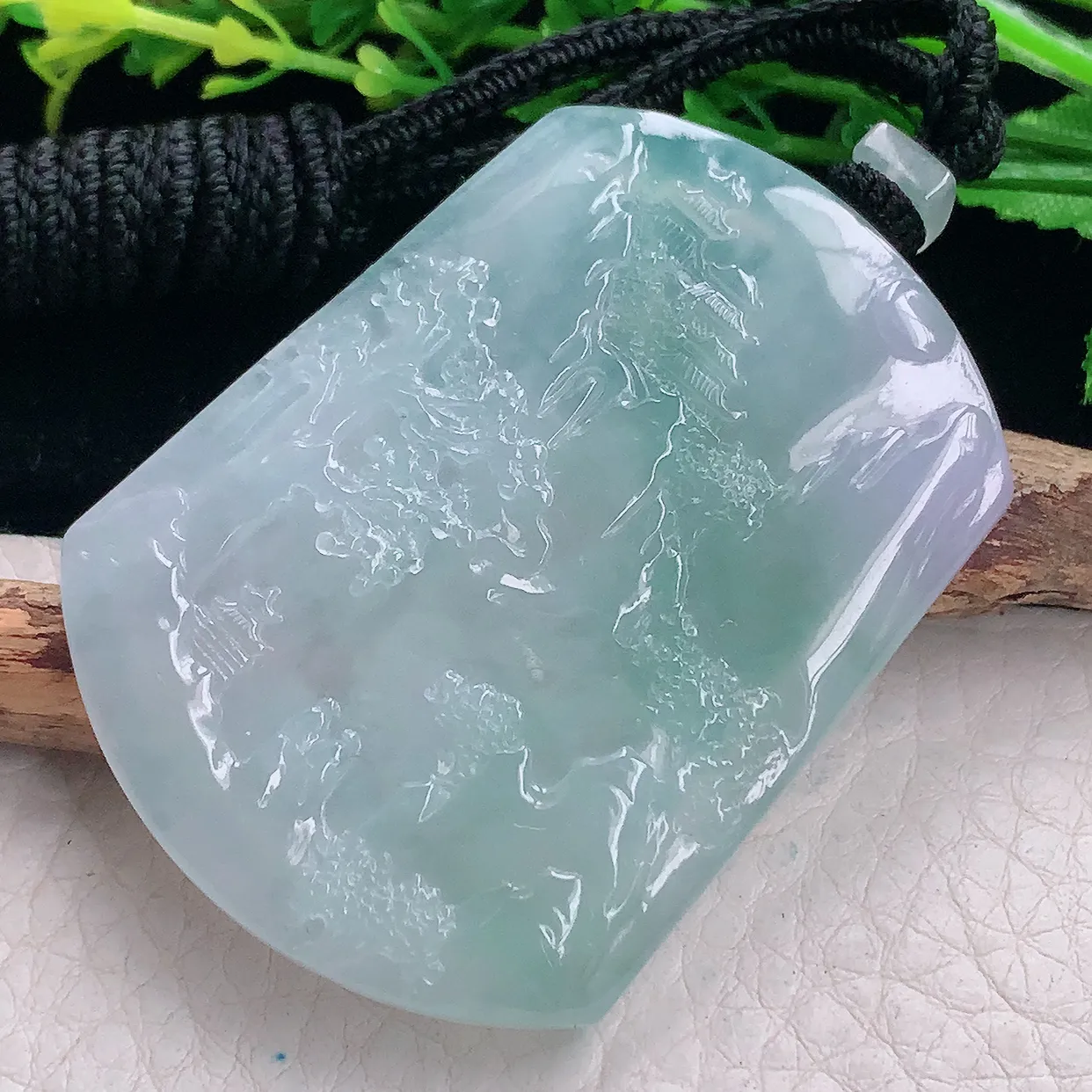 mut自然光55*41*5天然缅甸翡翠冰晴山水 大好河山玉吊坠 玉挂件