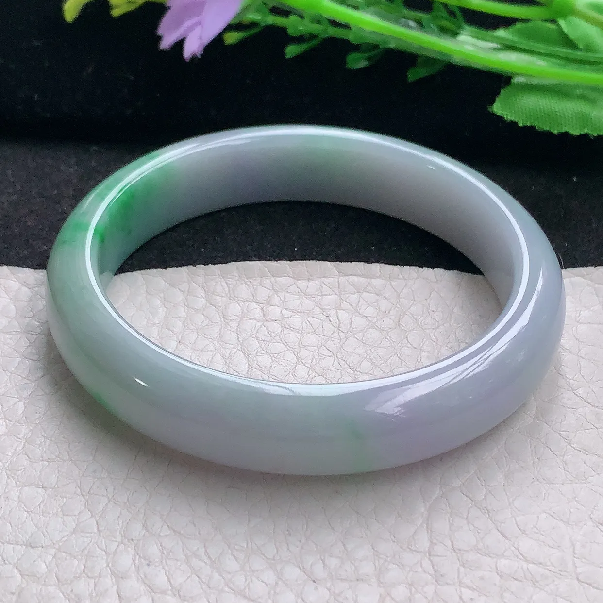 xx自然光56.5*12.3*7.5平安镯 翡翠a货玉手镯春带彩宽边珠宝玉手环