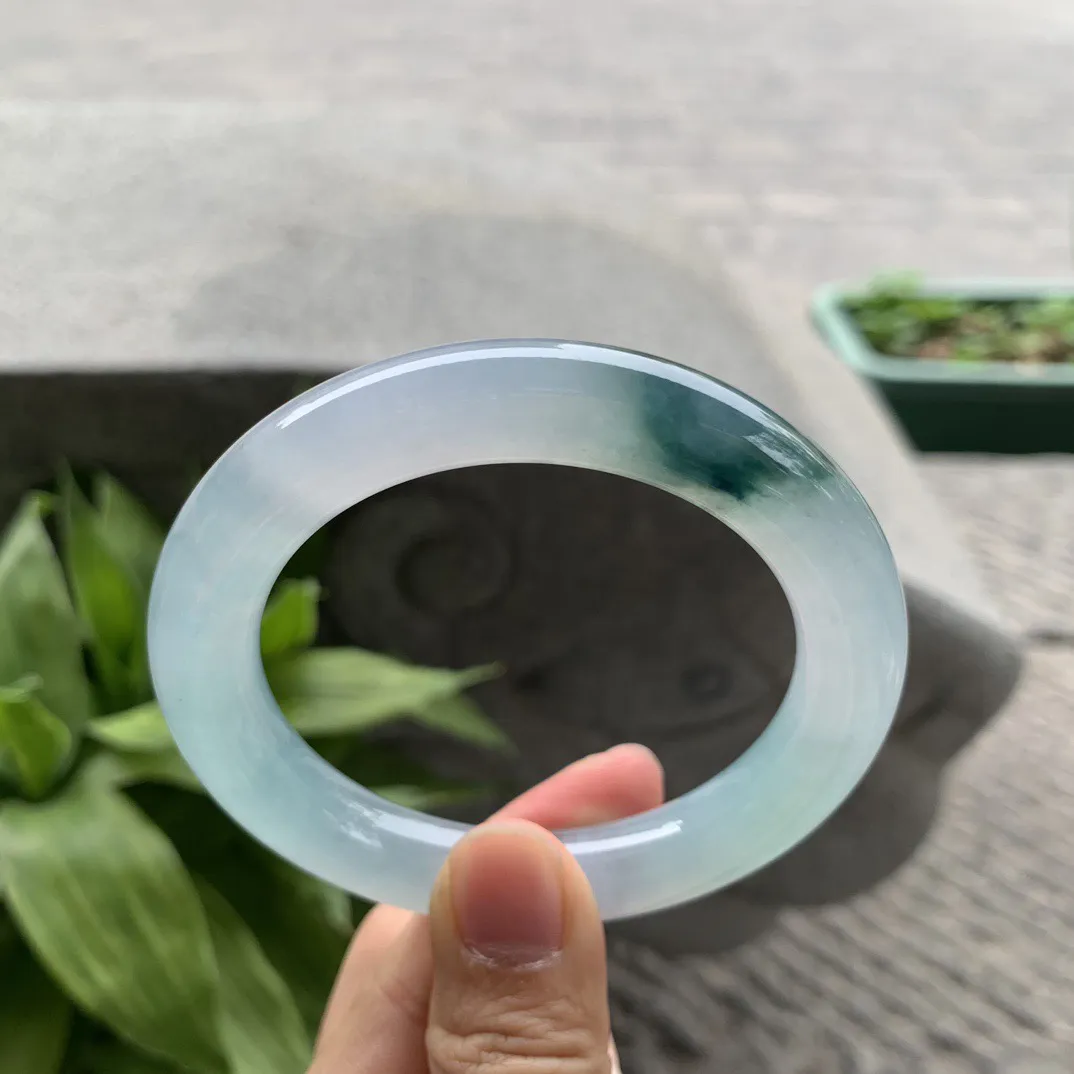 圈口55.5-10.5 【高冰飘花圆条手镯】圆条55 56可戴