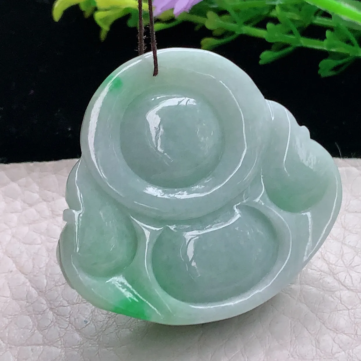 zen自然光41*46*12.5缅甸翡翠a货饱满辣绿佛公 弥勒佛玉吊坠 玉挂件