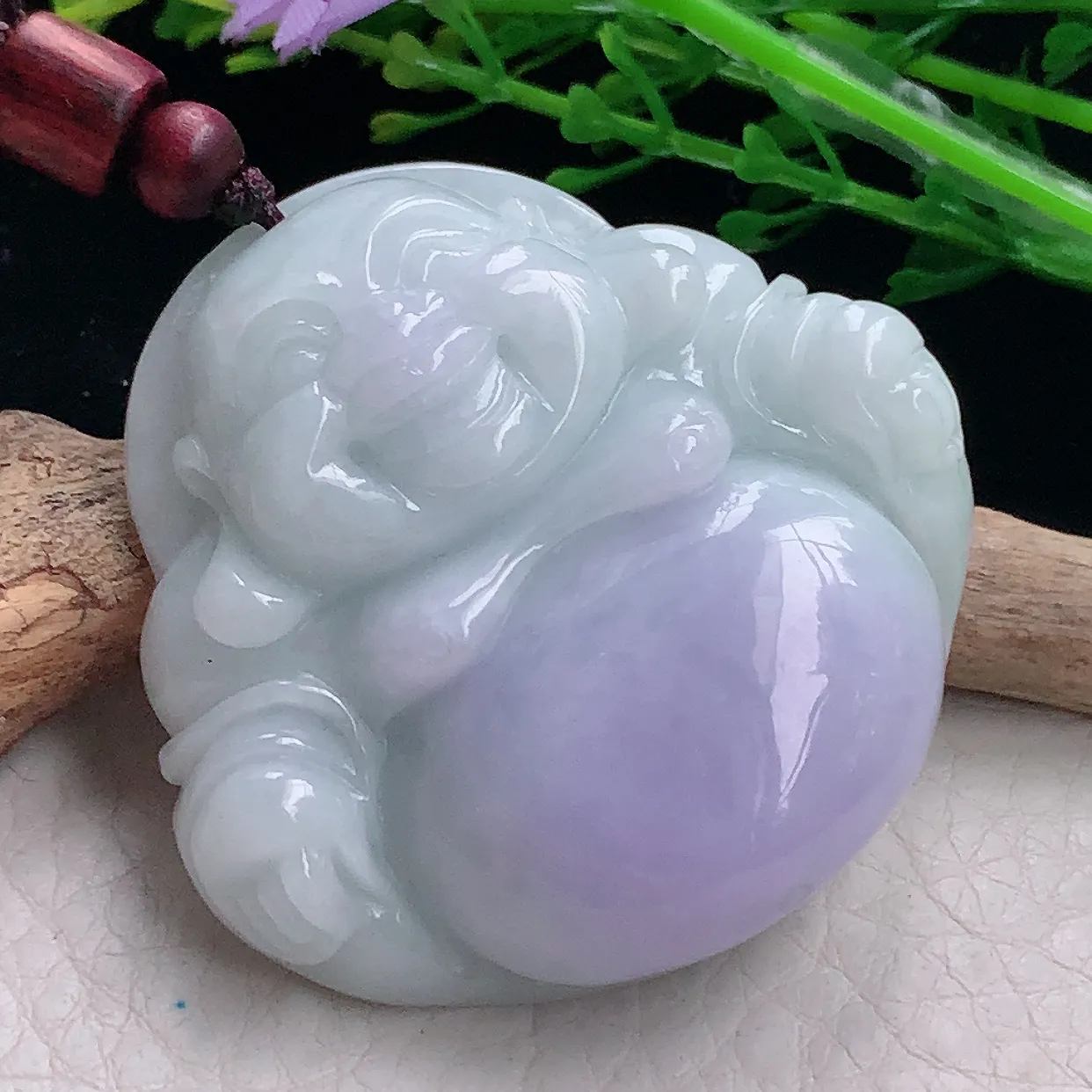 zen自然光36*48*12.5缅甸翡翠a货饱满贵气紫罗兰佛公 弥勒佛玉吊坠 玉挂件