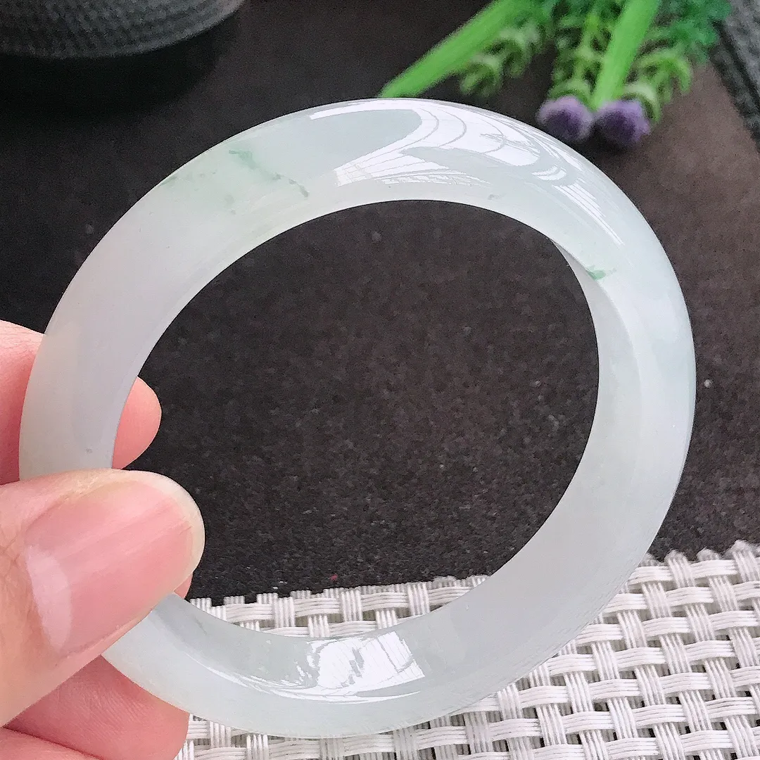 天然A货翡翠55/12.2/8.4老坑冰胶果冻冰飘花手镯宽边玉镯