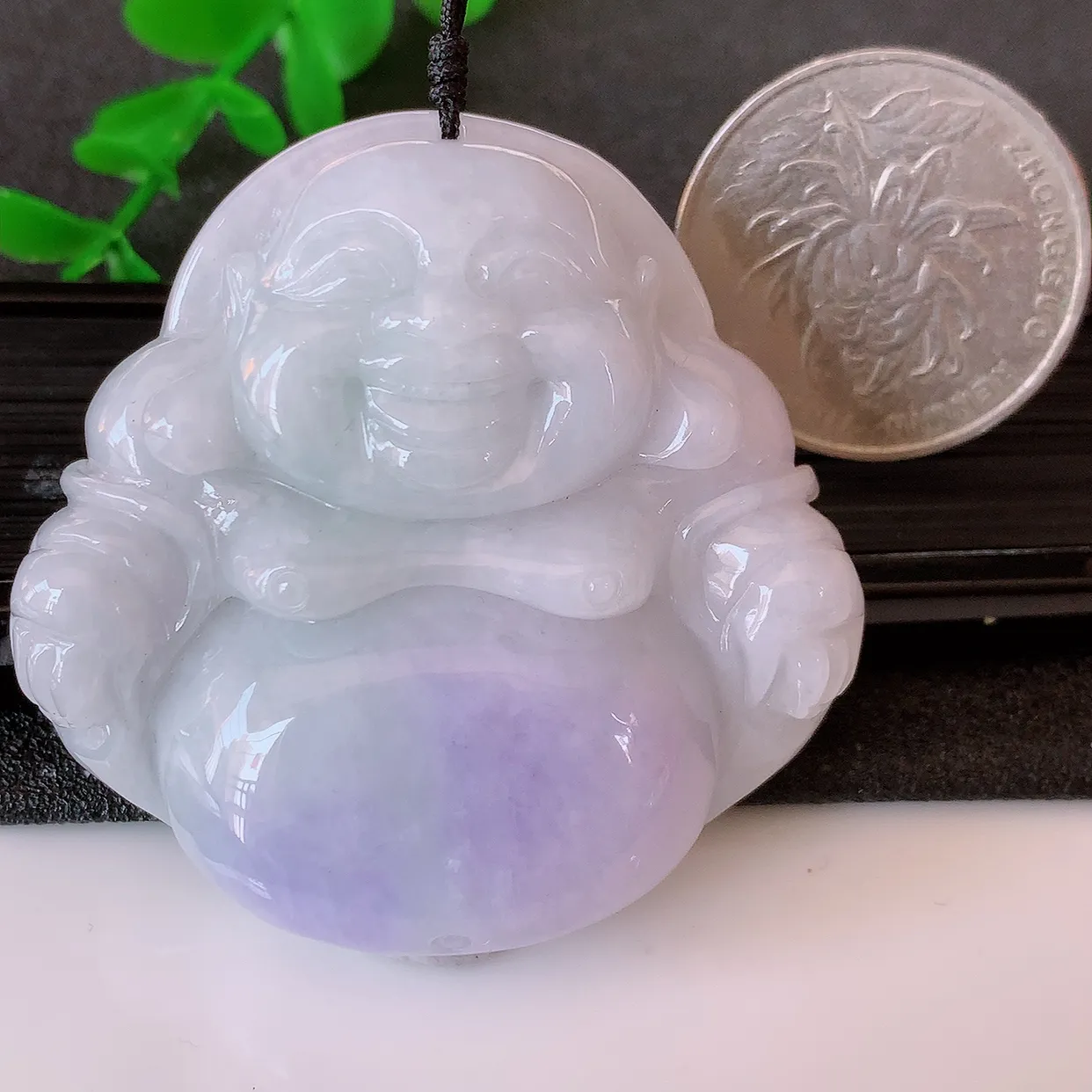 自然光实拍，大件厚装紫罗兰翡翠佛公吊坠，笑口常开，佛公在心中，一生平安幸福，佛公翠色迷人，佩戴佳品！#41.7
