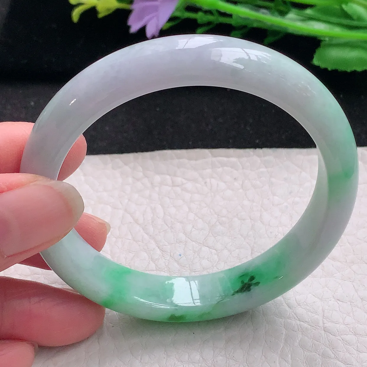 xx自然光56.5*12.5*7.5平安镯 翡翠a货玉手镯辣绿宽边珠宝玉手环