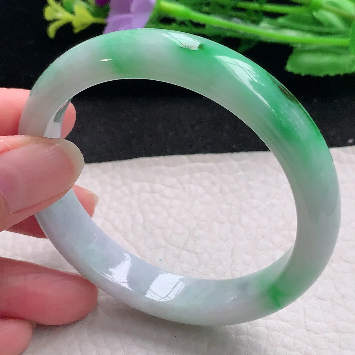 xx自然光56.5*12.5*7.5平安镯 翡翠a货玉手镯辣绿宽边珠宝玉手环