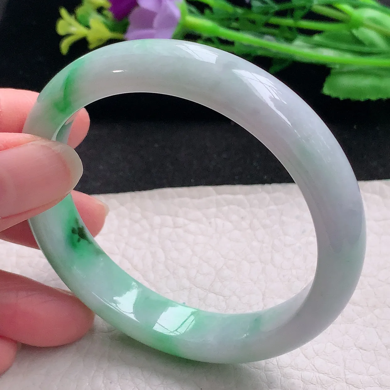 xx自然光56.5*12.5*7.5平安镯 翡翠a货玉手镯辣绿宽边珠宝玉手环