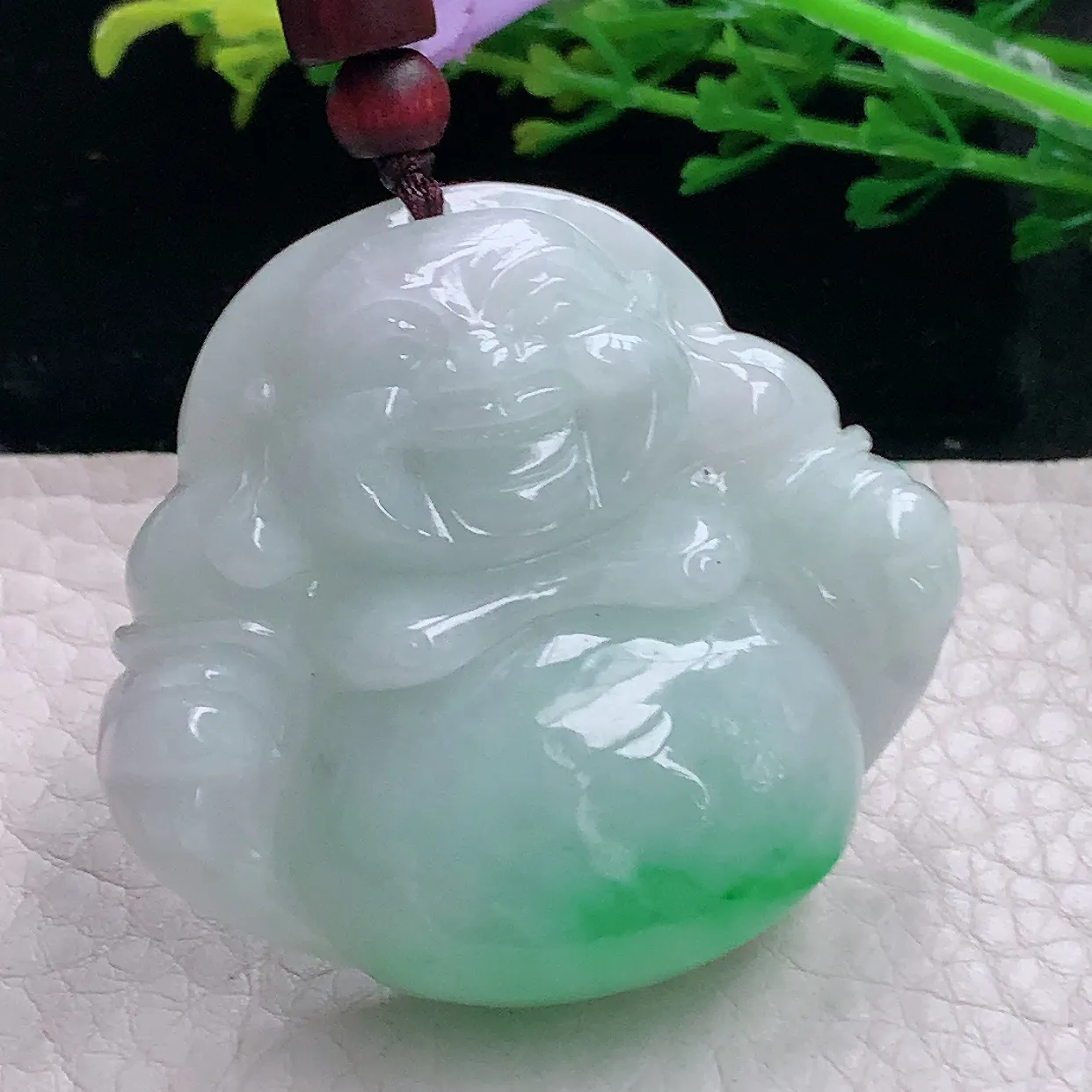 zen自然光43.547.5*12.8缅甸翡翠a货饱满飘绿佛公 弥勒佛玉吊坠 毛衣坠