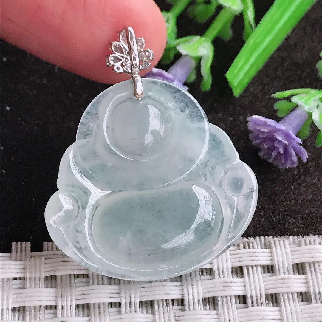 天然A货翡翠26/28.2/5.8老坑18k金镶嵌冰种佛公吊坠翡翠玉佛挂件