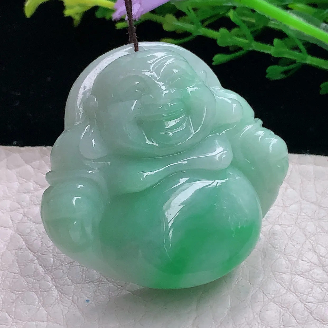 zen自然光40.5*43.6*12缅甸翡翠a货饱满飘绿佛公 开心佛玉吊坠 玉挂件