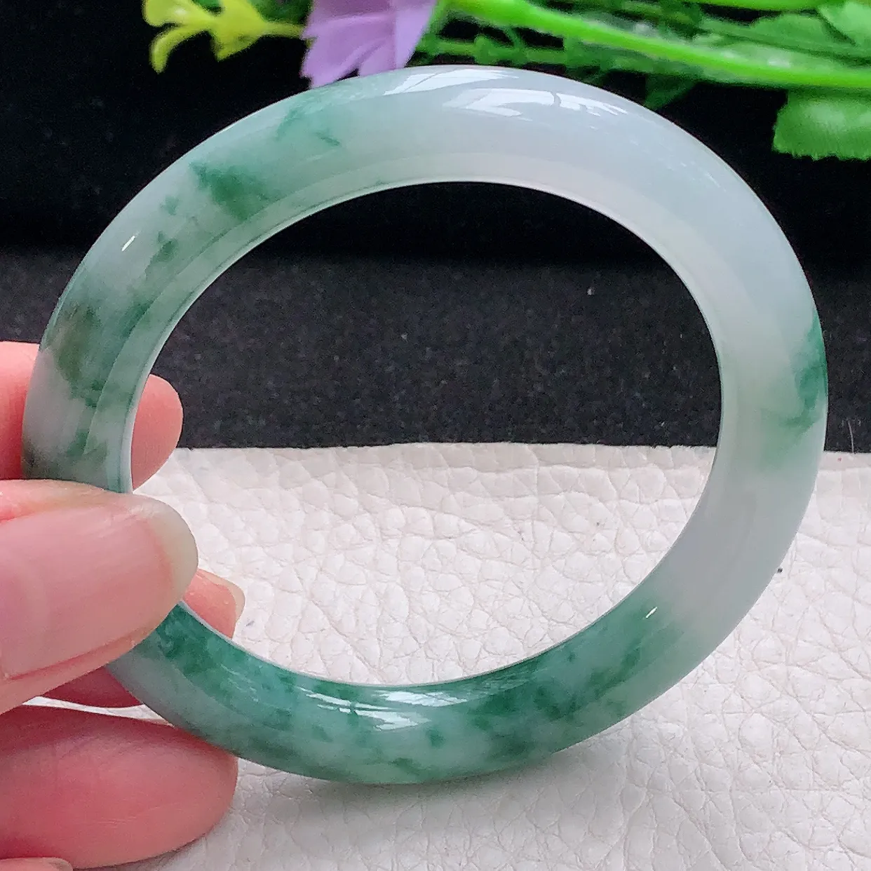 cc自然光53*9*9.2美人镯 翡翠a货玉手镯冰飘花圆条珠宝玉手环