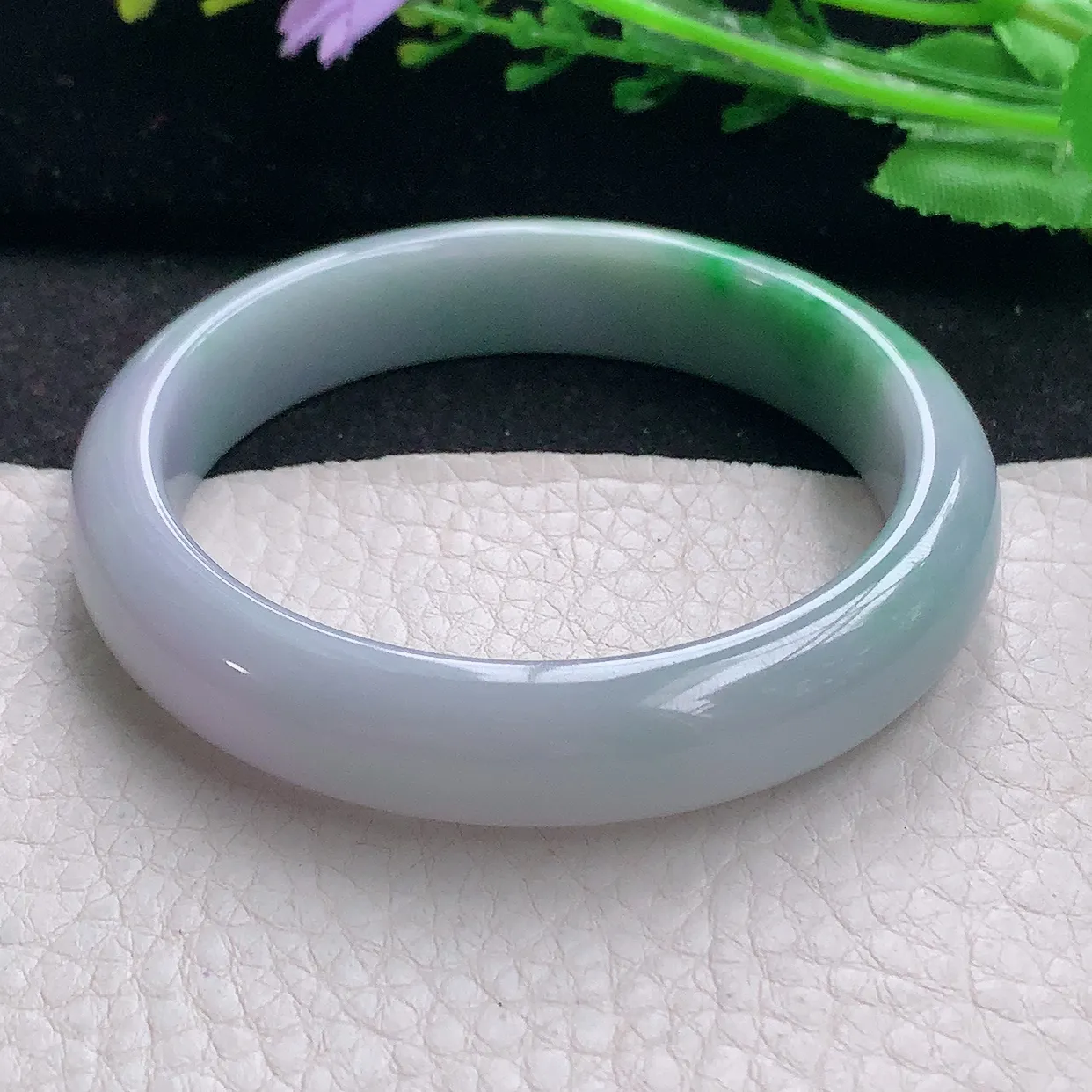 xx自然光56.5*12.3*7.5平安镯 翡翠a货玉手镯春带彩宽边珠宝玉手环