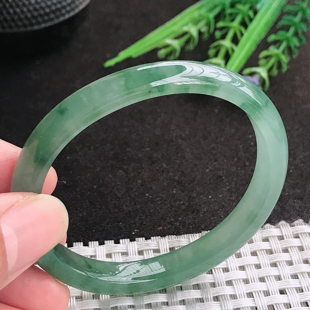 天然A货翡翠53/45.5/8.6/6.3老坑冰胶水灵飘花贵妃手镯玉镯