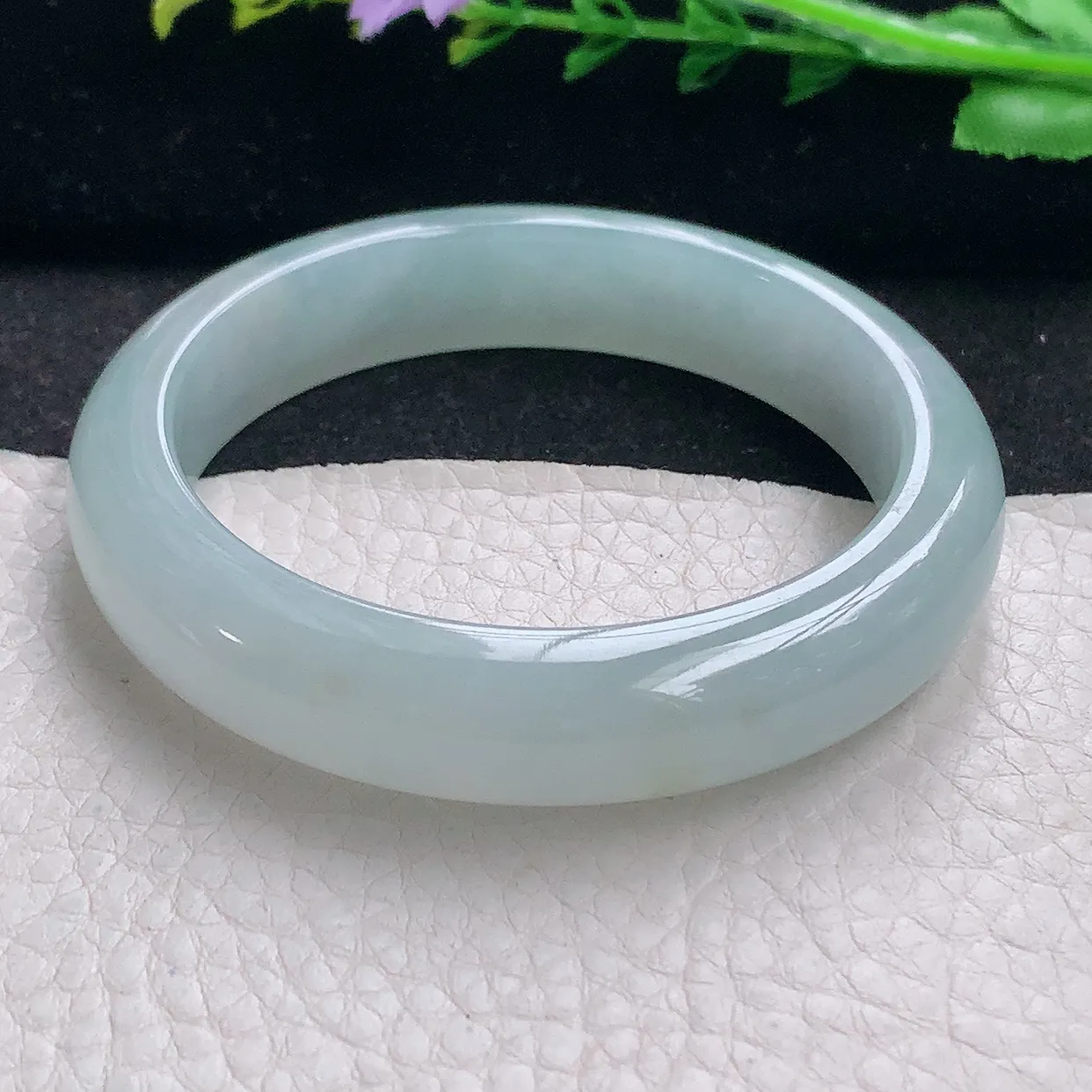 r自然光55.5*12.6*8.3平安镯 翡翠a货玉手镯冰胶纯美宽边珠宝玉手环