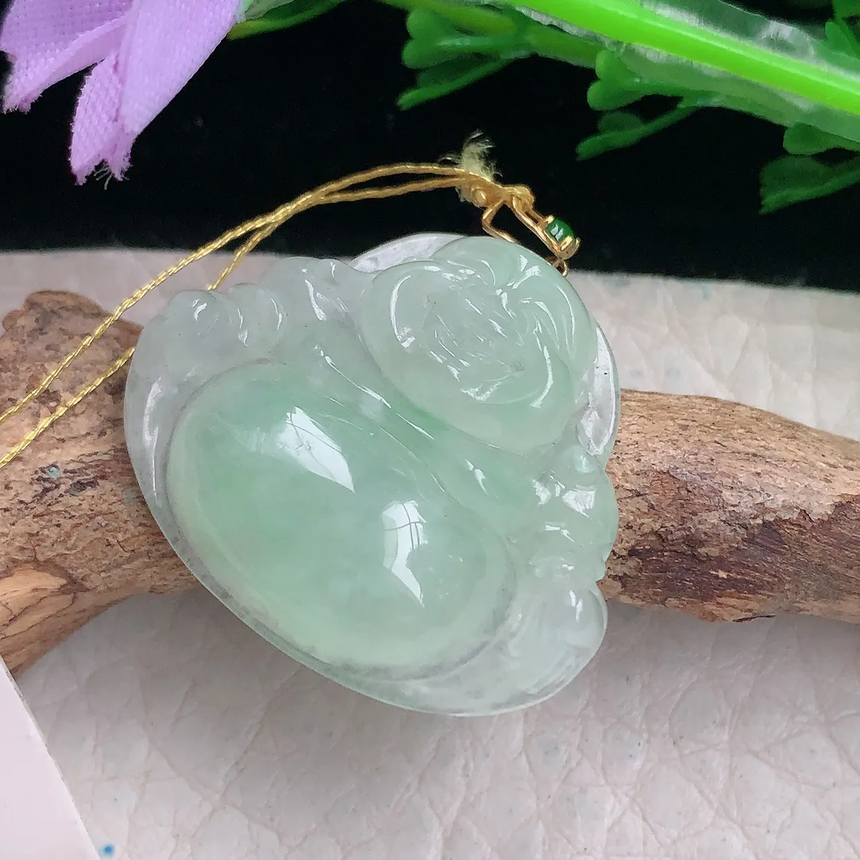 ws自然光26.3*29.5*6天然缅甸翡翠冰甜绿佛公 开心佛玉吊坠 玉挂件