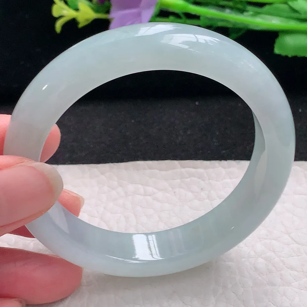 r自然光55.5*12.6*8.3平安镯 翡翠a货玉手镯冰胶纯美宽边珠宝玉手环