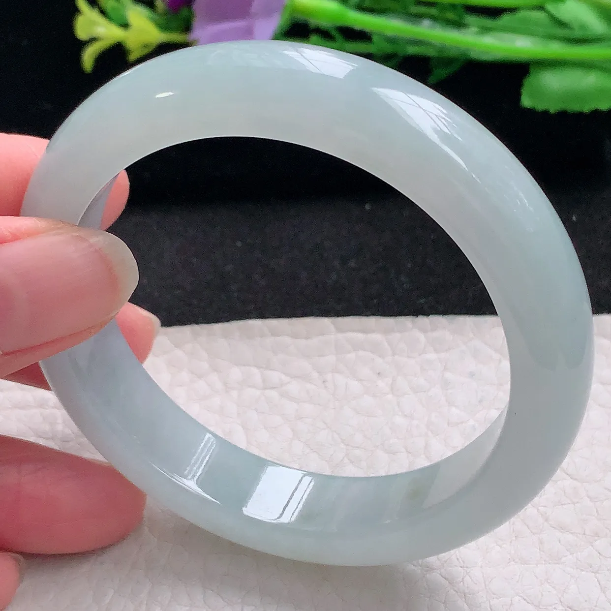 r自然光55.5*12.6*8.3平安镯 翡翠a货玉手镯冰胶纯美宽边珠宝玉手环