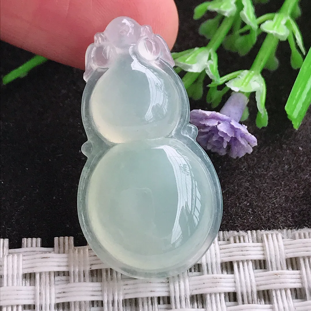 天然A货翡翠33/18.2/6.1老坑冰种起胶冰晴葫芦吊坠翡翠挂件