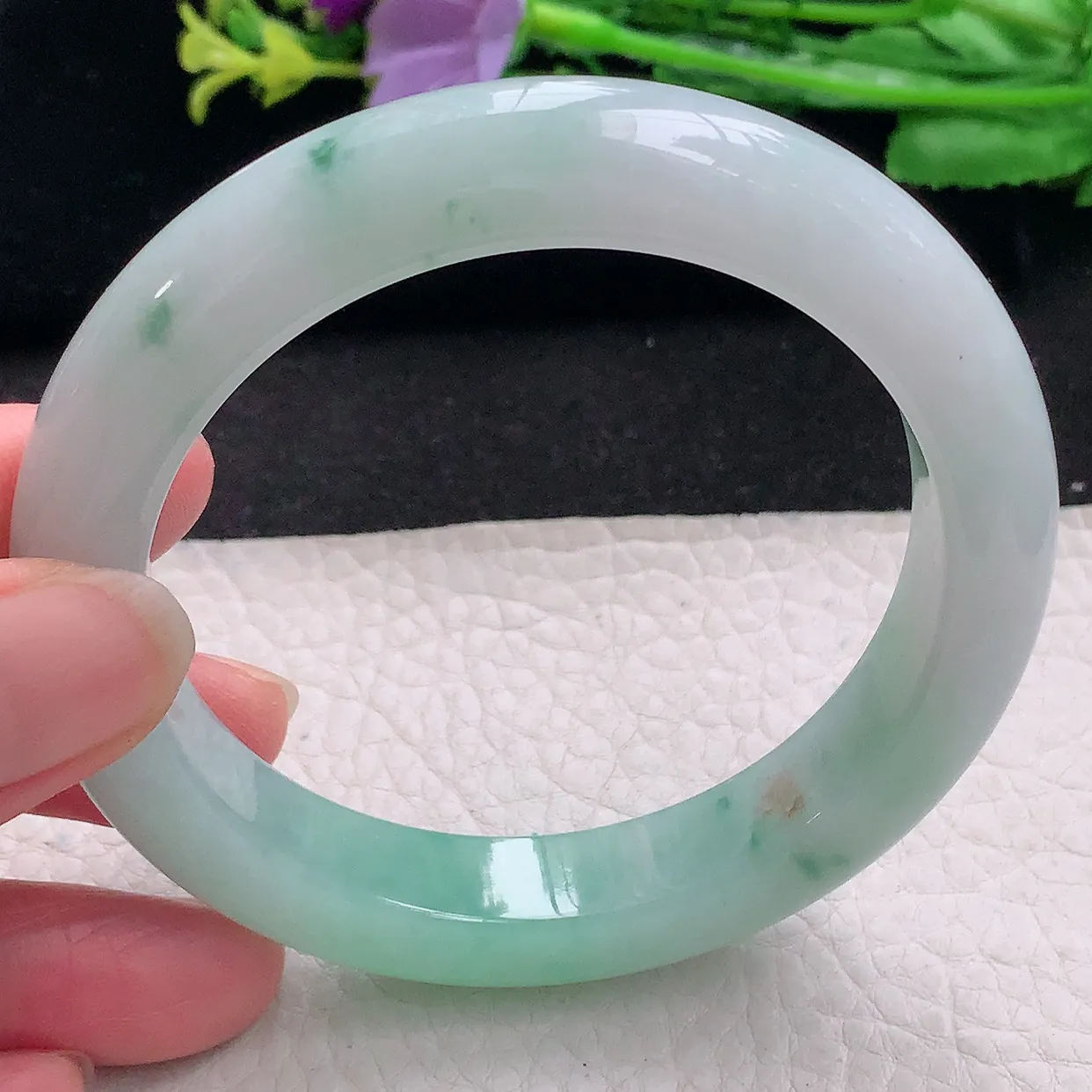 z自然光58.5*11.8*9.7平安镯 翡翠a货玉手镯清新宽边珠宝玉手环