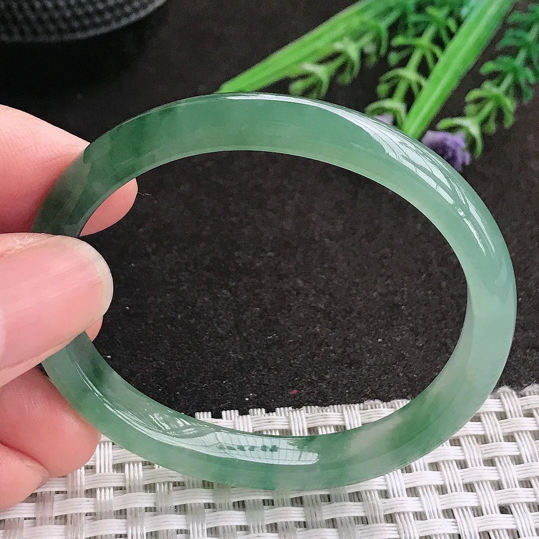 天然A货翡翠53/45.5/8.6/6.3老坑冰胶水灵飘花贵妃手镯玉镯