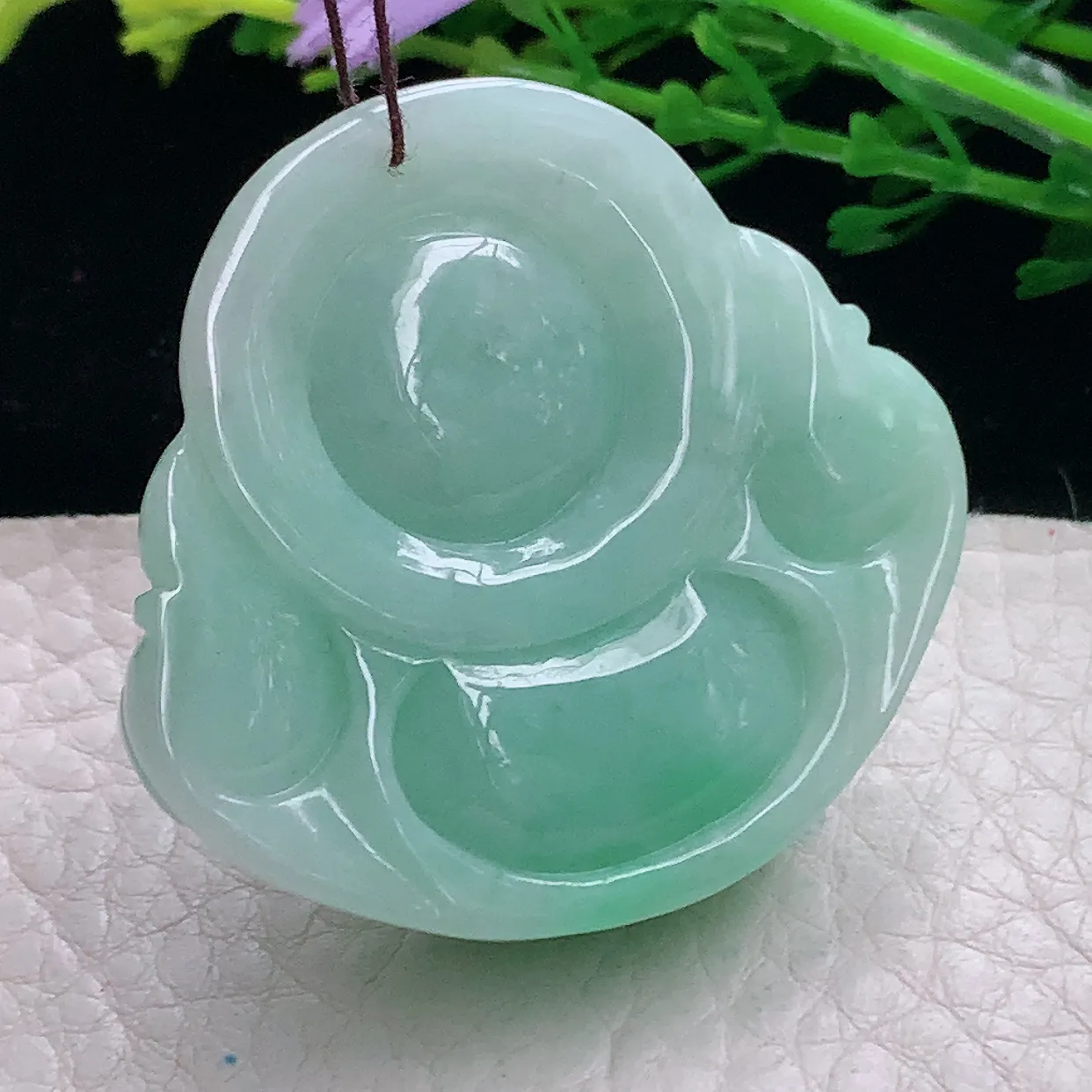 zen自然光40.5*43.6*12缅甸翡翠a货饱满飘绿佛公 开心佛玉吊坠 玉挂件