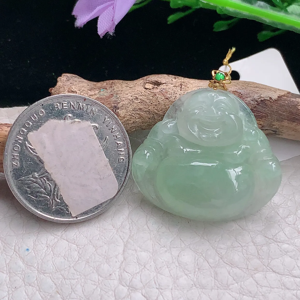 ws自然光24*28.3*6.8mm天然缅甸翡翠冰甜绿佛公 开心佛玉吊坠 玉挂件