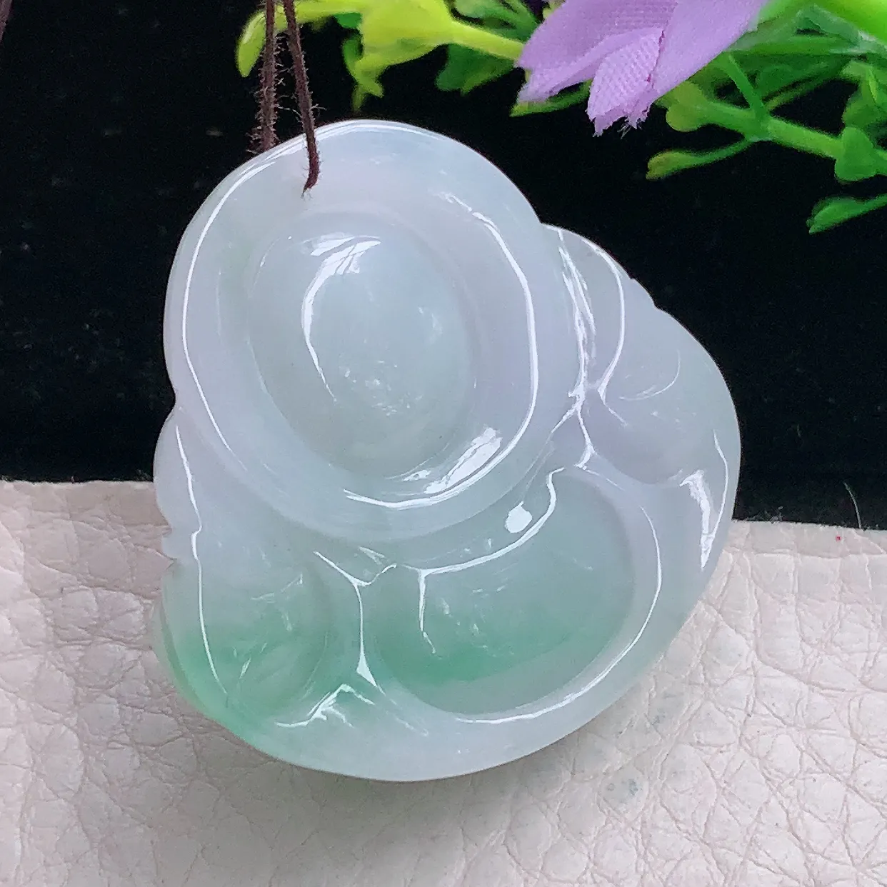 zen自然光38*39.8*12.3缅甸翡翠a货饱满飘花佛公 弥勒佛玉吊坠 玉挂件