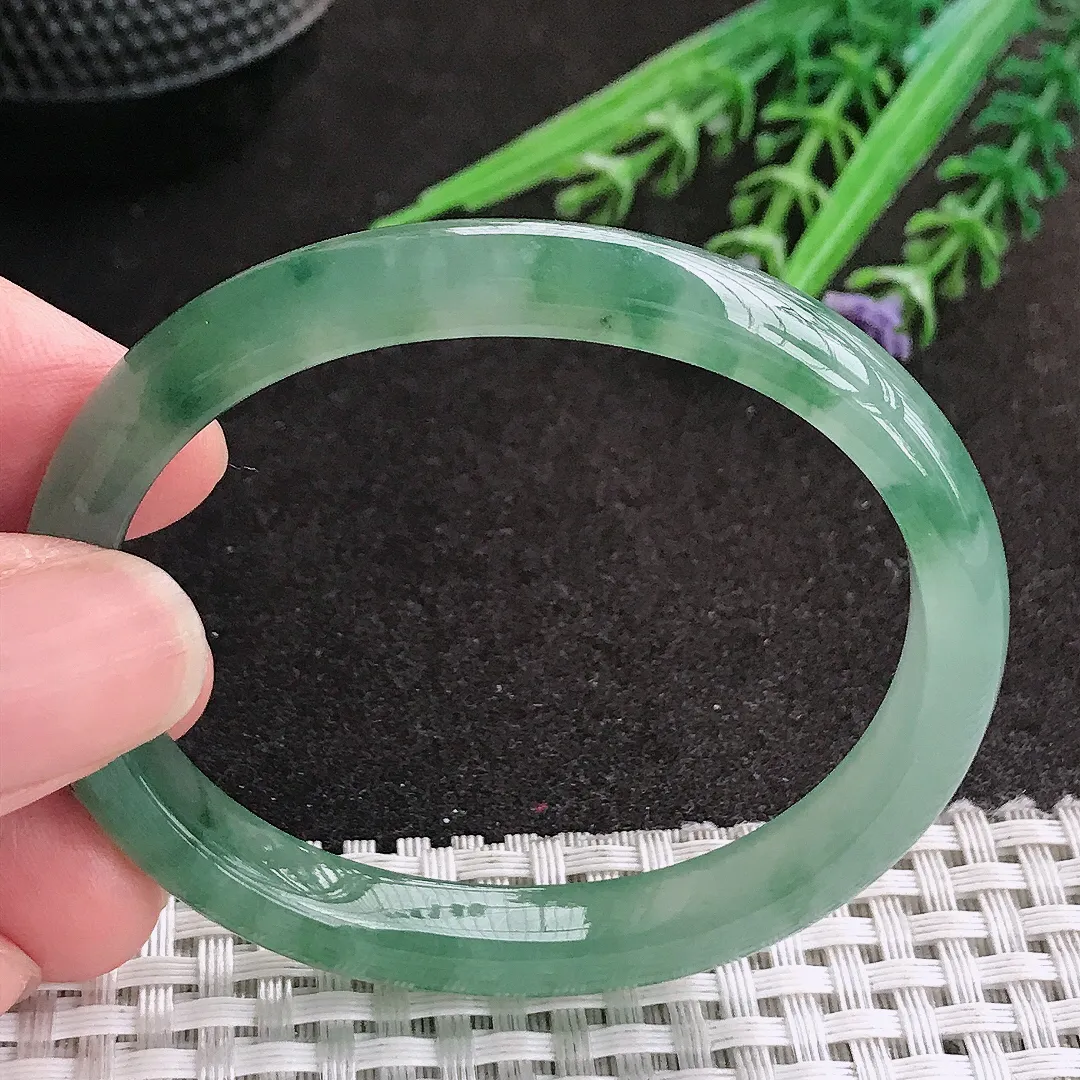 天然A货翡翠53/45.5/8.6/6.3老坑冰胶水灵飘花贵妃手镯玉镯