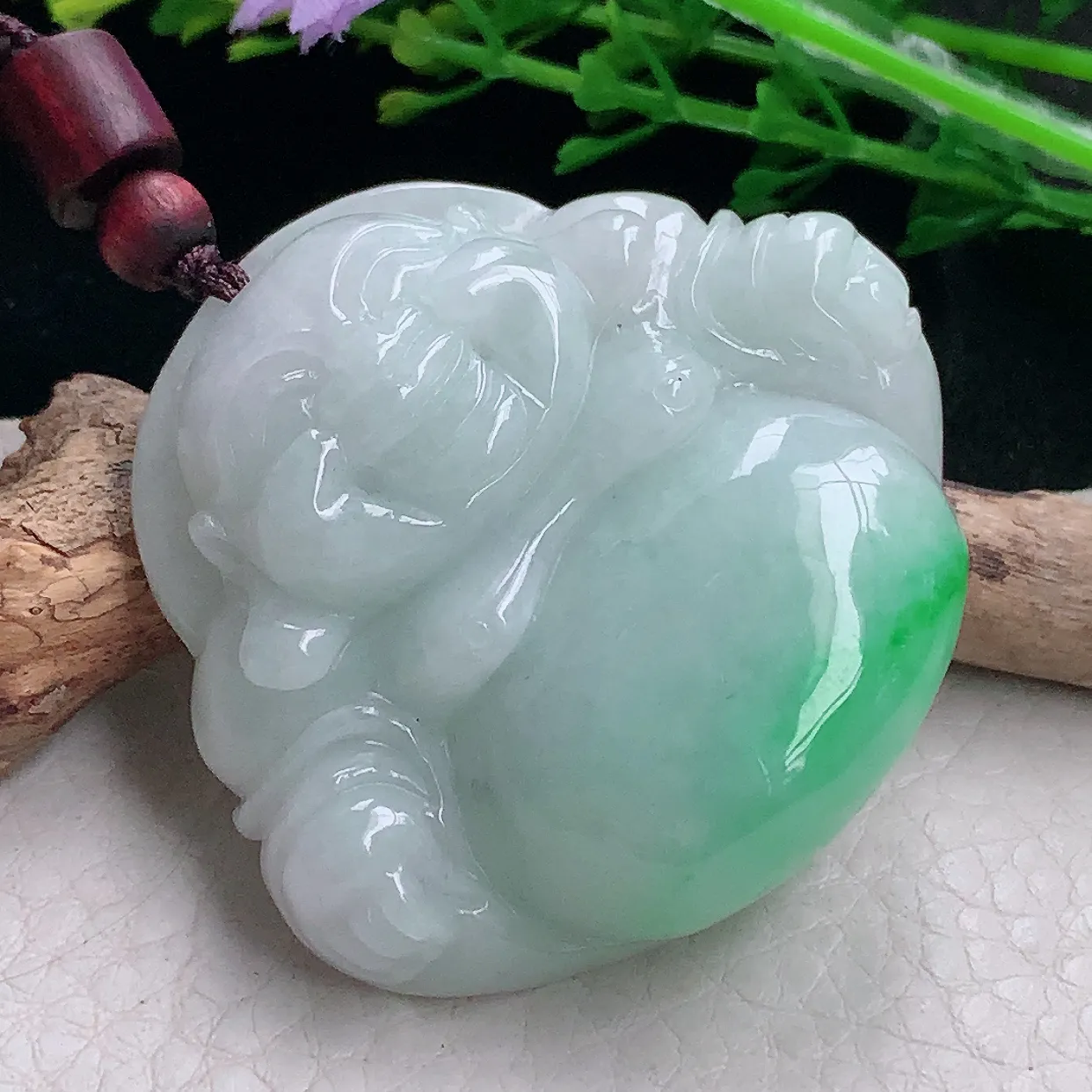 zen自然光43.547.5*12.8缅甸翡翠a货饱满飘绿佛公 弥勒佛玉吊坠 毛衣坠