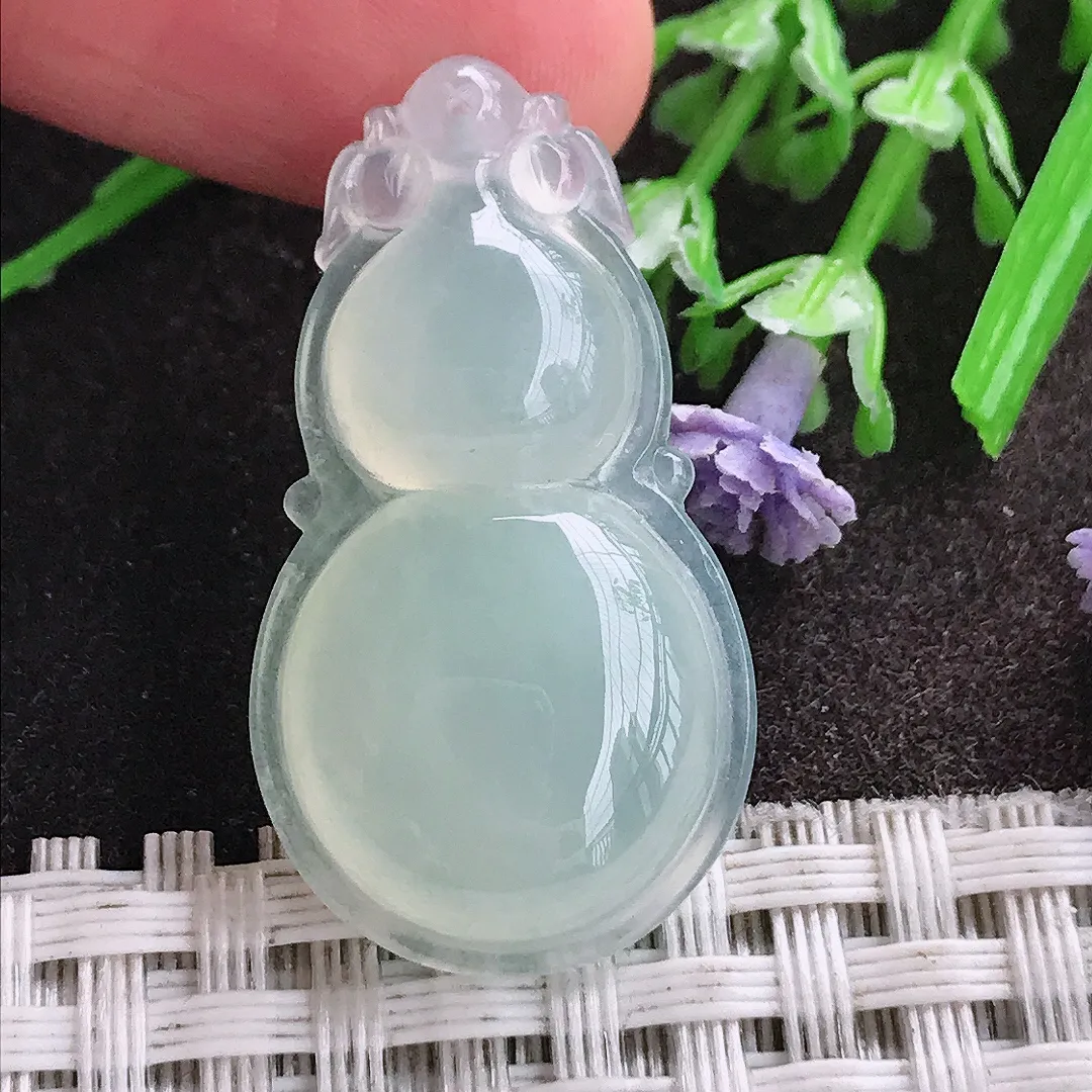 天然A货翡翠33/18.2/6.1老坑冰种起胶冰晴葫芦吊坠翡翠挂件