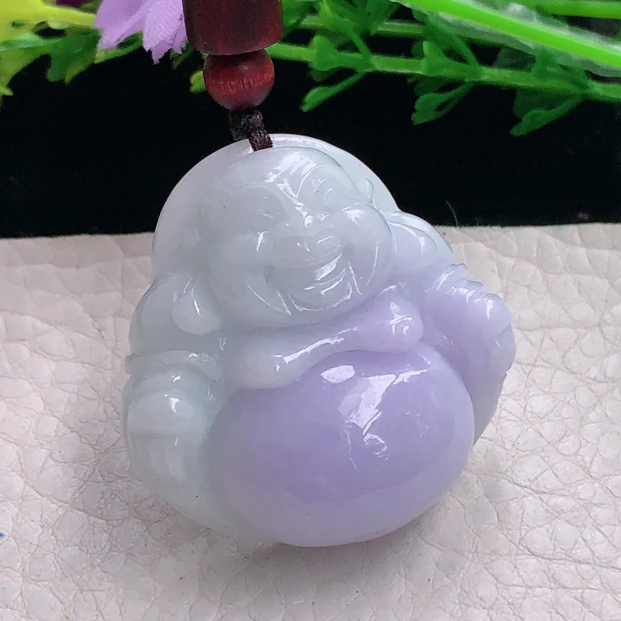 zen自然光36*35.5*12缅甸翡翠a货饱满紫罗兰佛公 弥勒佛玉吊坠 玉挂件
