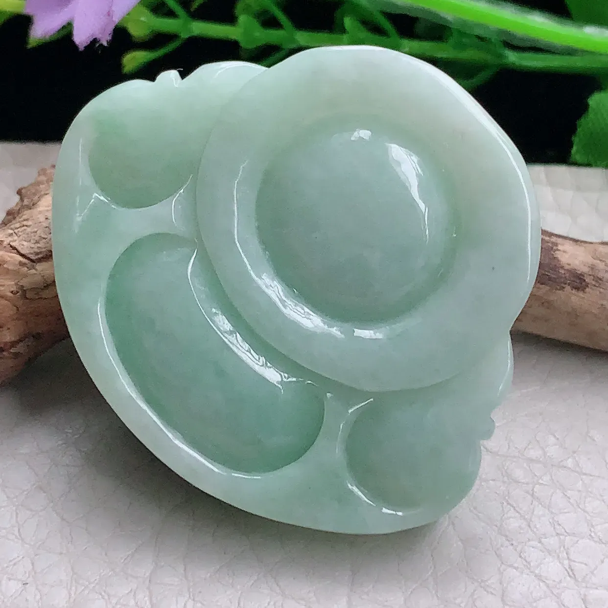 zen自然光41*46*13缅甸翡翠a货饱满辣绿佛公 弥勒佛玉吊坠 玉挂件