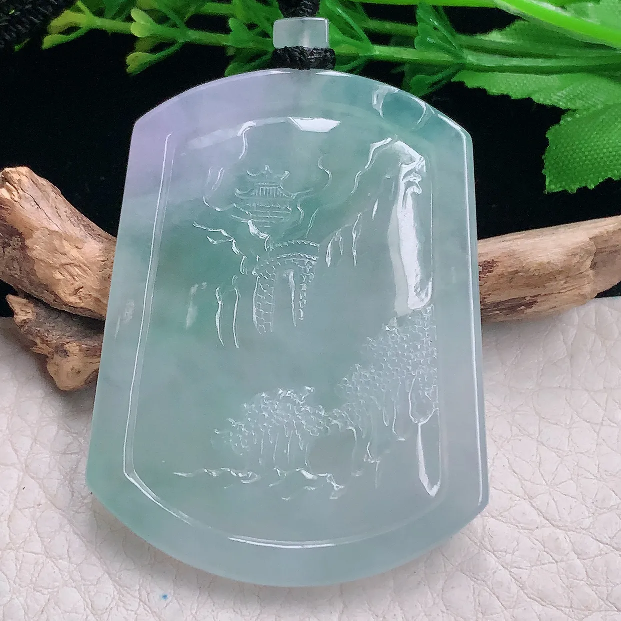 mut自然光55*41*5天然缅甸翡翠冰晴山水 大好河山玉吊坠 玉挂件