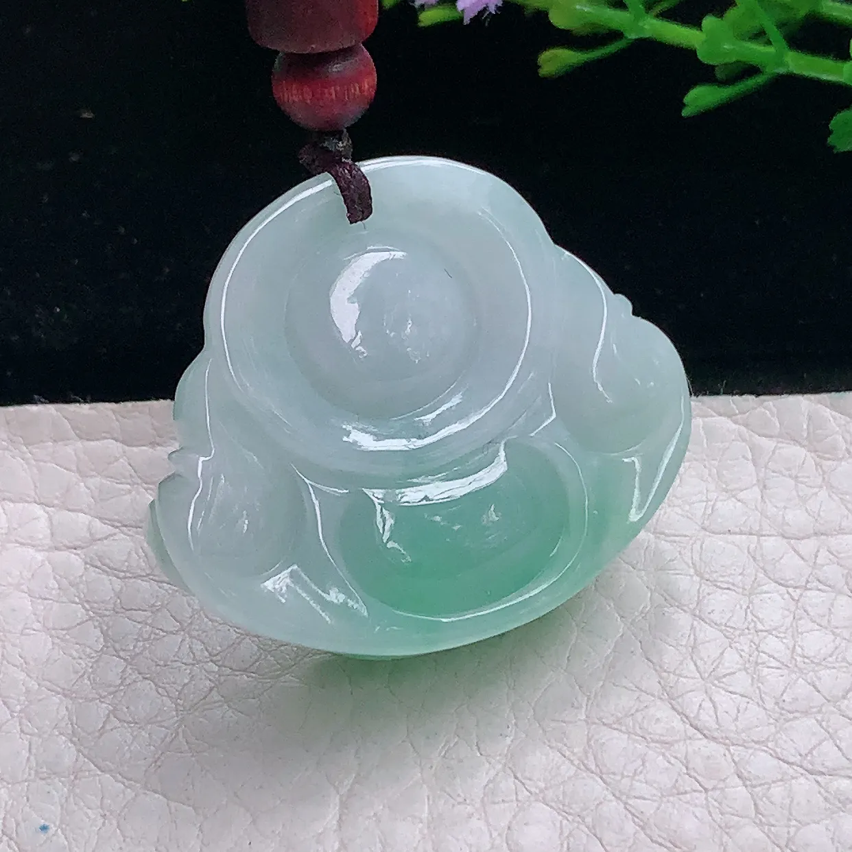 zen自然光30.8*37.5*12.3缅甸翡翠a货饱满飘绿佛公 弥勒佛玉吊坠 玉挂件