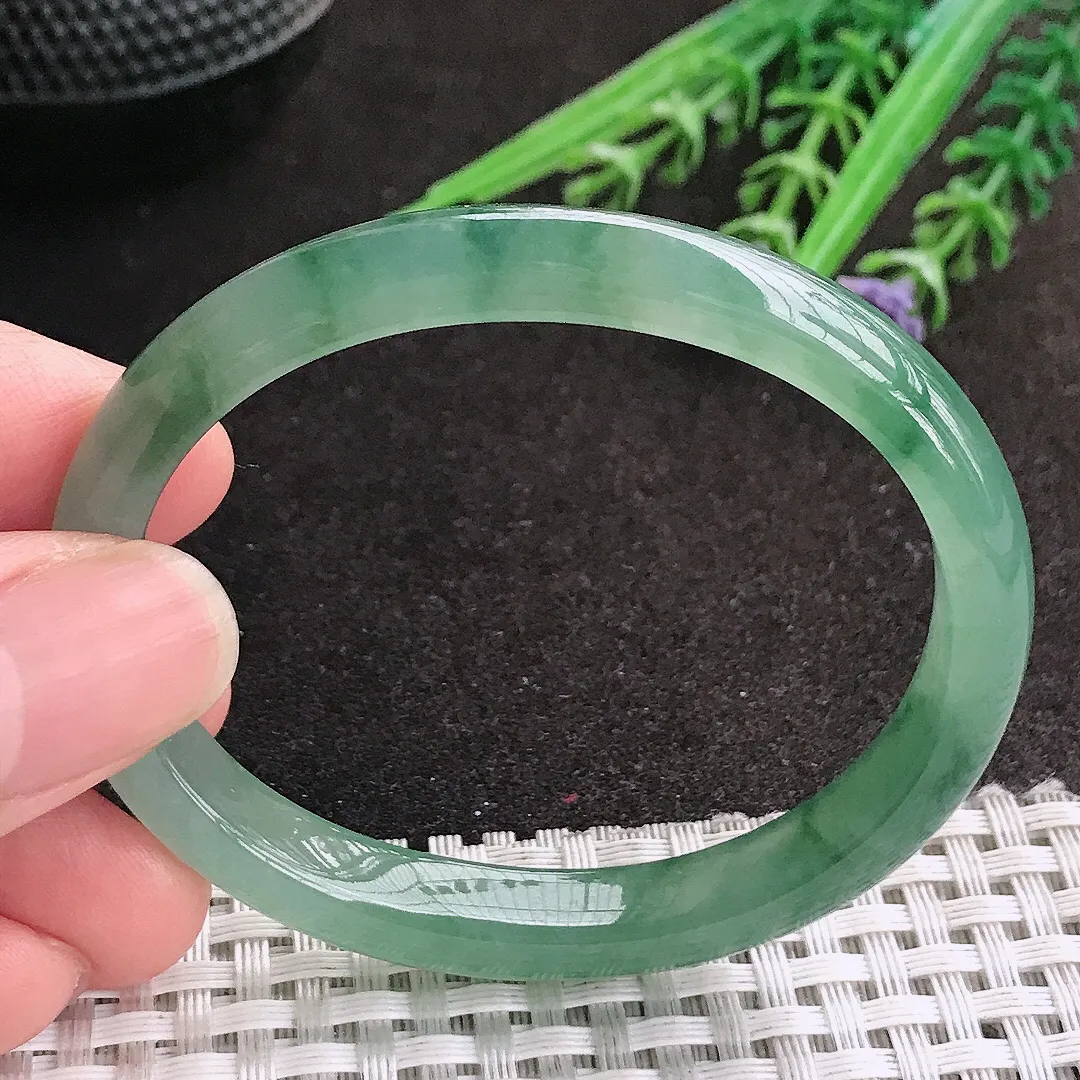 天然A货翡翠53/45.5/8.6/6.3老坑冰胶水灵飘花贵妃手镯玉镯