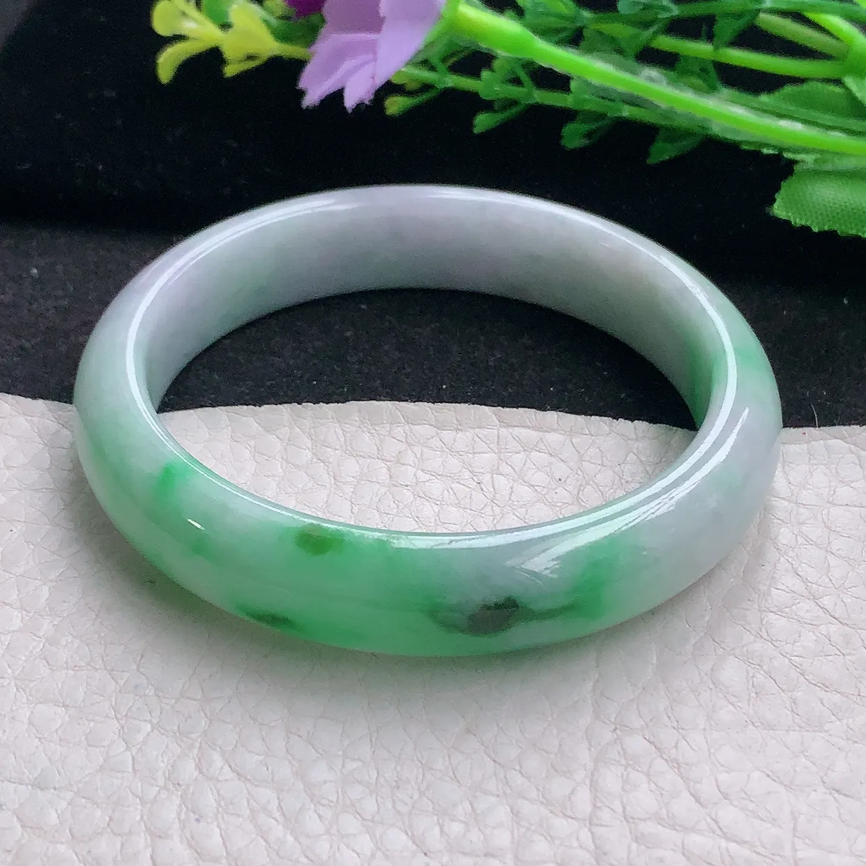 xx自然光56.5*12.5*7.5平安镯 翡翠a货玉手镯辣绿宽边珠宝玉手环